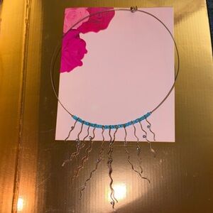 Elegant 925Silver and Blue Choker Necklace with beads and turquoise rhinestones.